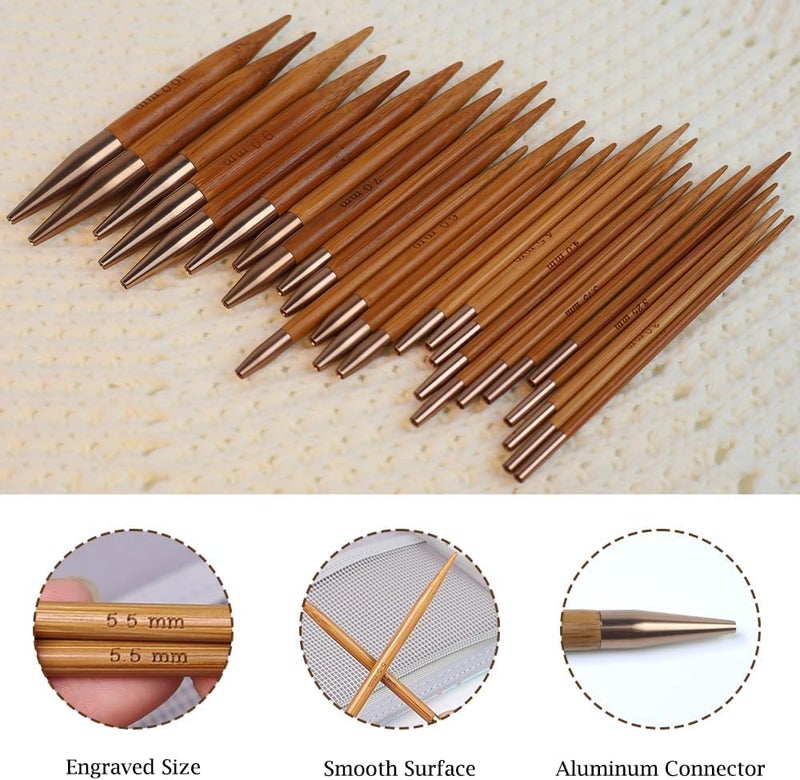 Yarniss Bamboo Circular Knitting Needle with Case,13 Pair Interchangeable Knitting Needles with Flexible Cables 3.5mm~10.0mm, 4-Inch Round Knitting Needle US Size 2.5~15 - Image 5